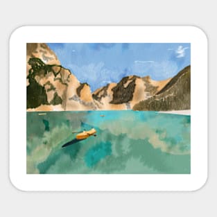 Mountain and lake watercolor landscape painting Sticker